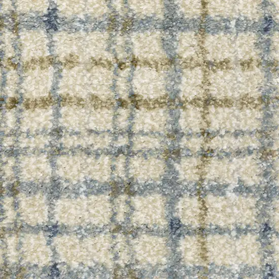 7' Blue And Green Plaid Runner Rug Photo 8
