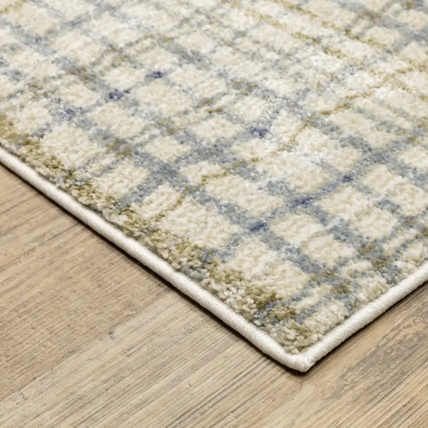 7' Blue And Green Plaid Runner Rug Photo 6