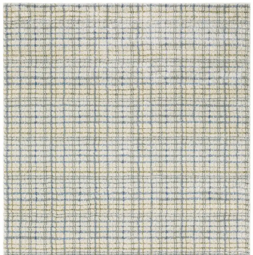 7' Blue And Green Plaid Runner Rug Photo 4