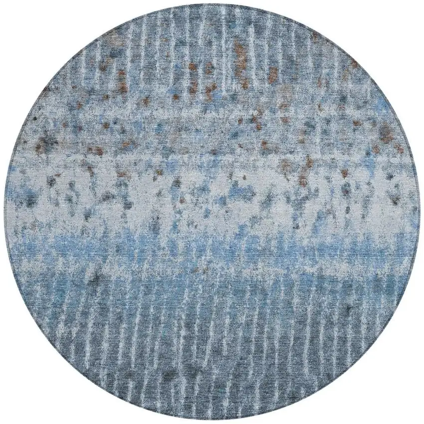 8' Blue And Green Round Abstract Washable Indoor Outdoor Area Rug Photo 3