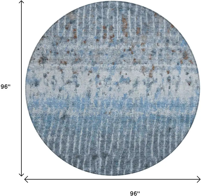 8' Blue And Green Round Abstract Washable Indoor Outdoor Area Rug Photo 7