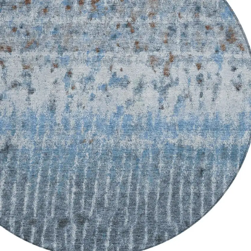 8' Blue And Green Round Abstract Washable Indoor Outdoor Area Rug Photo 2