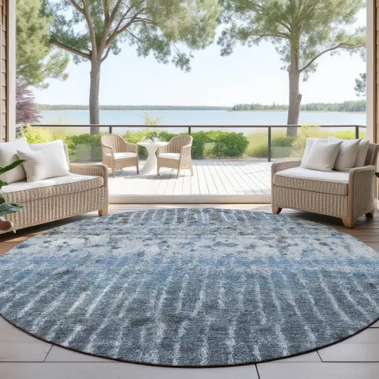 8' Blue And Green Round Abstract Washable Indoor Outdoor Area Rug Photo 4