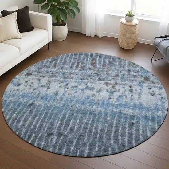 8' Blue And Green Round Abstract Washable Indoor Outdoor Area Rug Photo 5