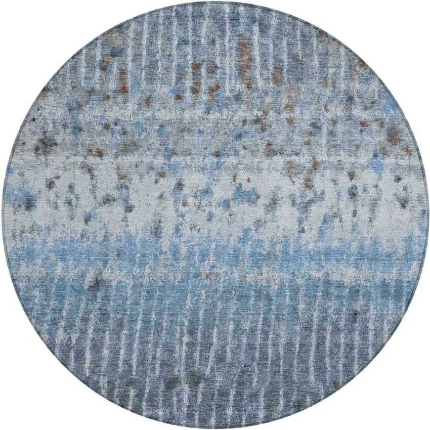 8' Blue And Green Round Abstract Washable Indoor Outdoor Area Rug Photo 1