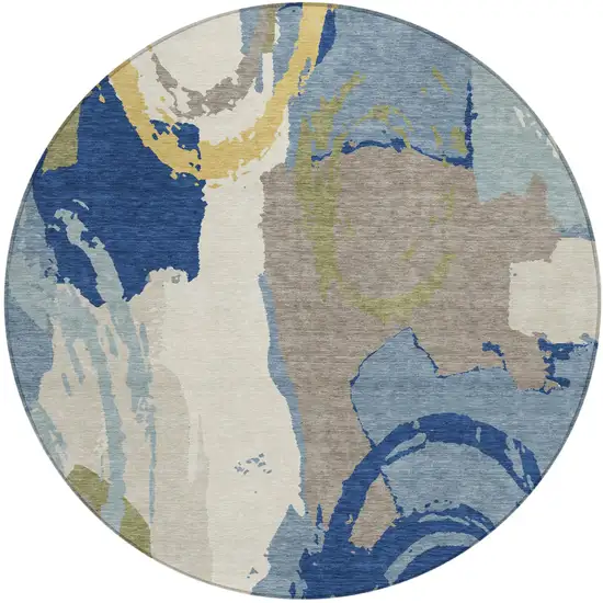 8' Blue And Green Round Abstract Washable Indoor Outdoor Area Rug Photo 3