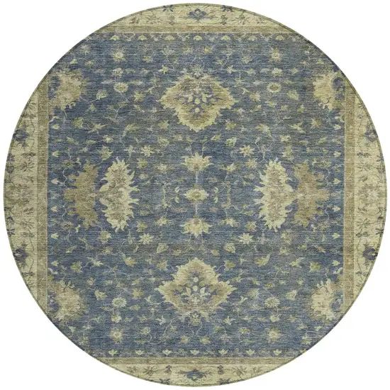 8' Blue And Green Round Floral Washable Indoor Outdoor Area Rug Photo 3