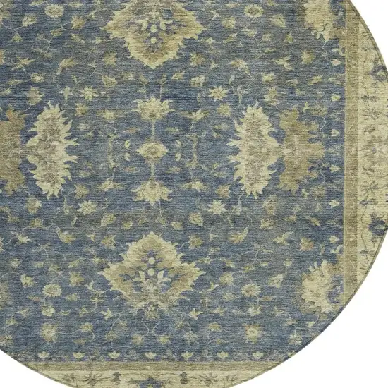 8' Blue And Green Round Floral Washable Indoor Outdoor Area Rug Photo 4
