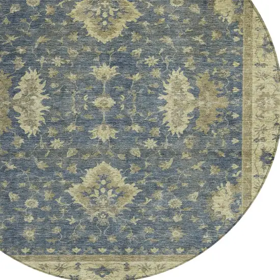 8' Blue And Green Round Floral Washable Indoor Outdoor Area Rug Photo 7