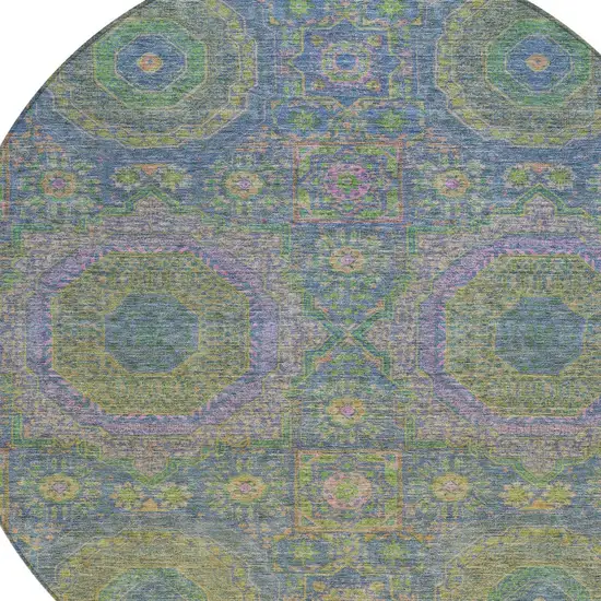 8' Blue And Green Round Medallion Washable Indoor Outdoor Area Rug Photo 9