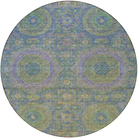 8' Blue And Green Round Medallion Washable Indoor Outdoor Area Rug Photo 3