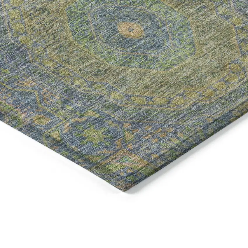 8' Blue And Green Round Medallion Washable Indoor Outdoor Area Rug Photo 7