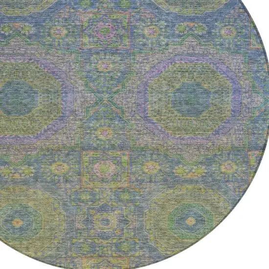 8' Blue And Green Round Medallion Washable Indoor Outdoor Area Rug Photo 4