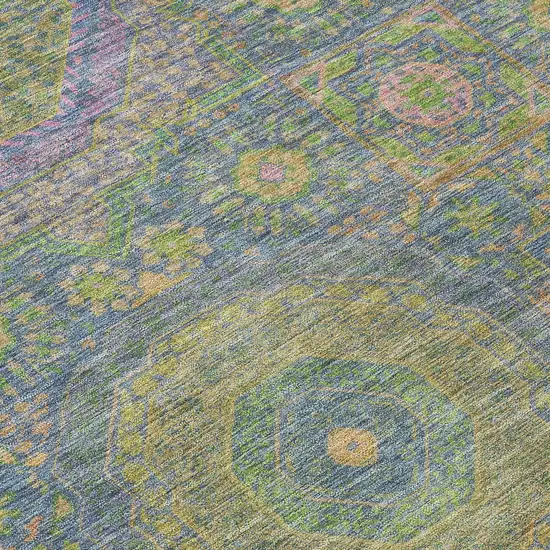 8' Blue And Green Round Medallion Washable Indoor Outdoor Area Rug Photo 8