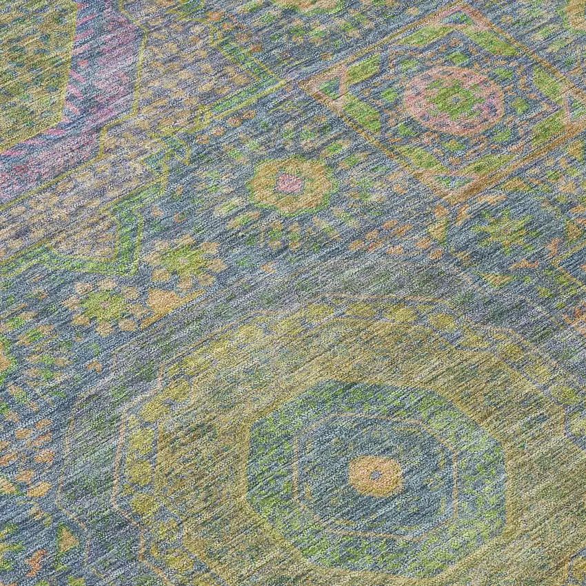 8' Blue And Green Round Medallion Washable Indoor Outdoor Area Rug Photo 8