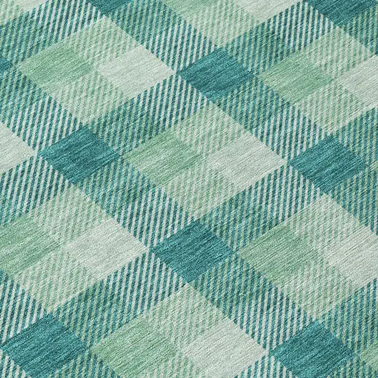8' Blue And Green Round Plaid Washable Indoor Outdoor Area Rug Photo 9