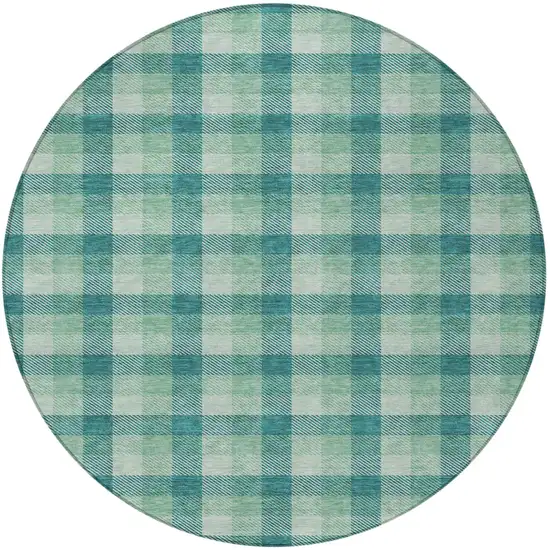 8' Blue And Green Round Plaid Washable Indoor Outdoor Area Rug Photo 5