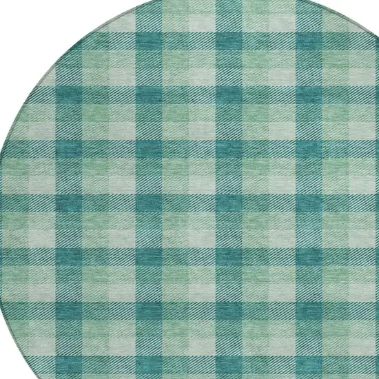 8' Blue And Green Round Plaid Washable Indoor Outdoor Area Rug Photo 4