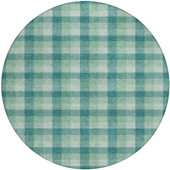 8' Blue And Green Round Plaid Washable Indoor Outdoor Area Rug Photo 2
