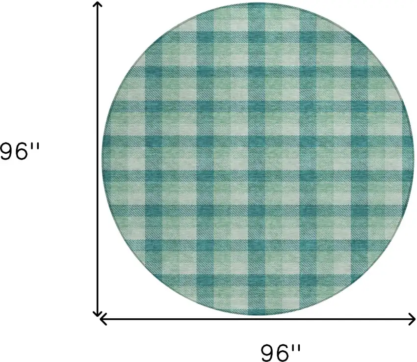 8' Blue And Green Round Plaid Washable Indoor Outdoor Area Rug Photo 8