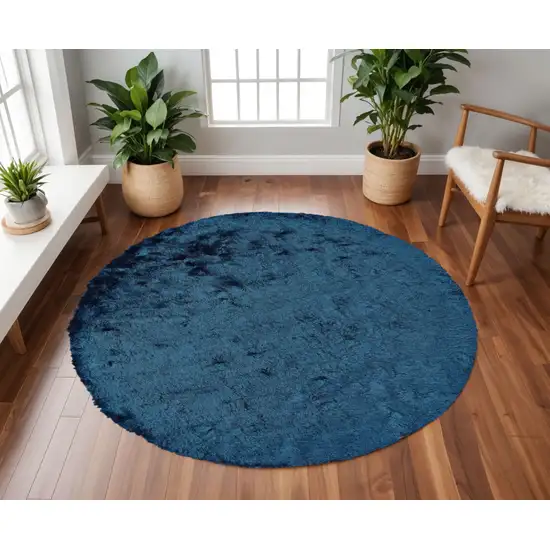 8' Blue And Green Round Shag Tufted Handmade Area Rug Photo 1