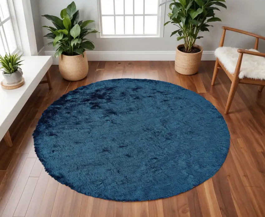 8' Blue And Green Round Shag Tufted Handmade Area Rug Photo 1