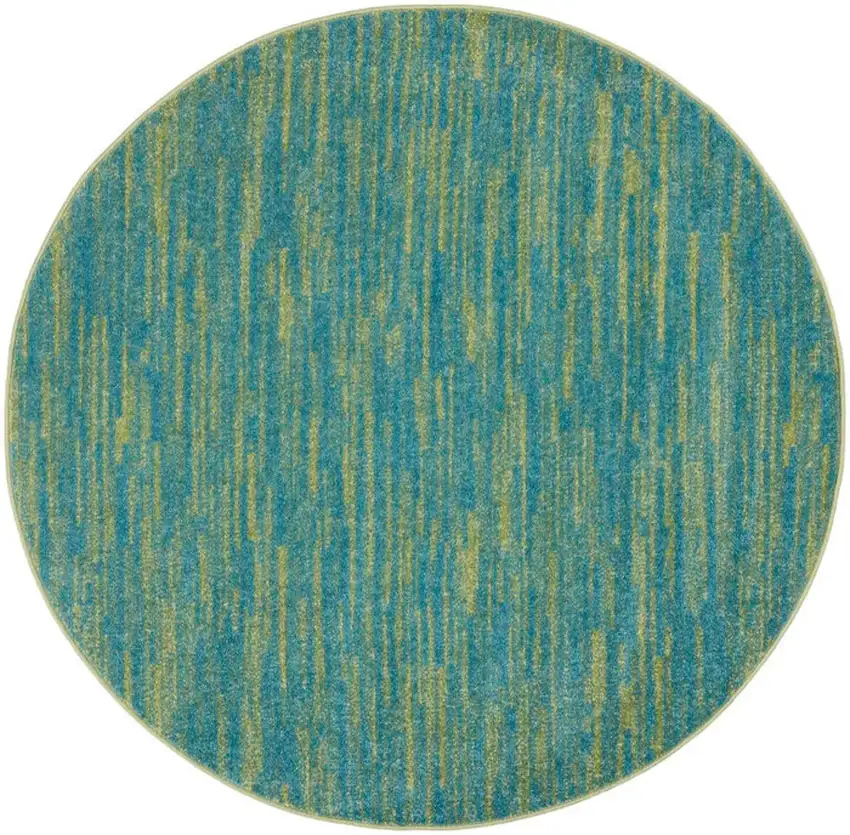 4' Blue And Green Round Striped Non Skid Indoor Outdoor Area Rug Photo 3