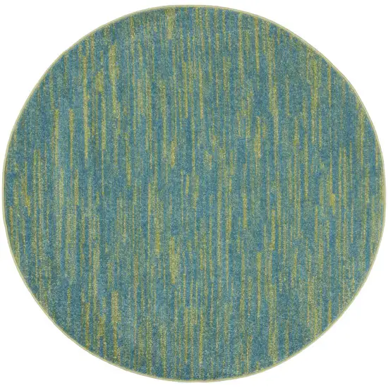 4' Blue And Green Round Indoor Outdoor Area Rug Photo 4