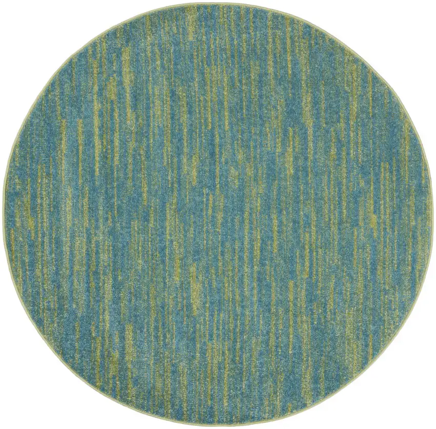 4' Blue And Green Round Striped Non Skid Indoor Outdoor Area Rug Photo 4