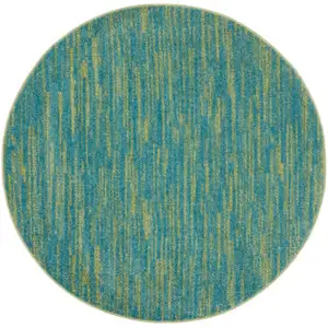 Photo of 4' Blue And Green Round Striped Non Skid Indoor Outdoor Area Rug