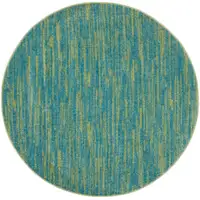 Photo of 4' Blue And Green Round Striped Non Skid Indoor Outdoor Area Rug