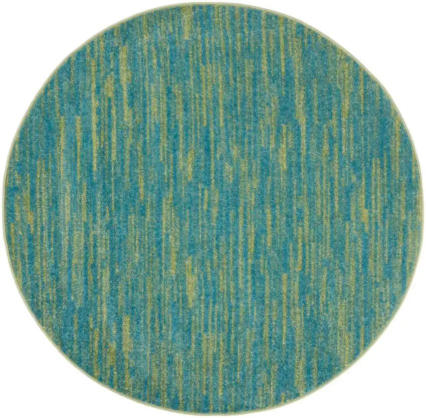 4' Blue And Green Round Striped Non Skid Indoor Outdoor Area Rug Photo 1