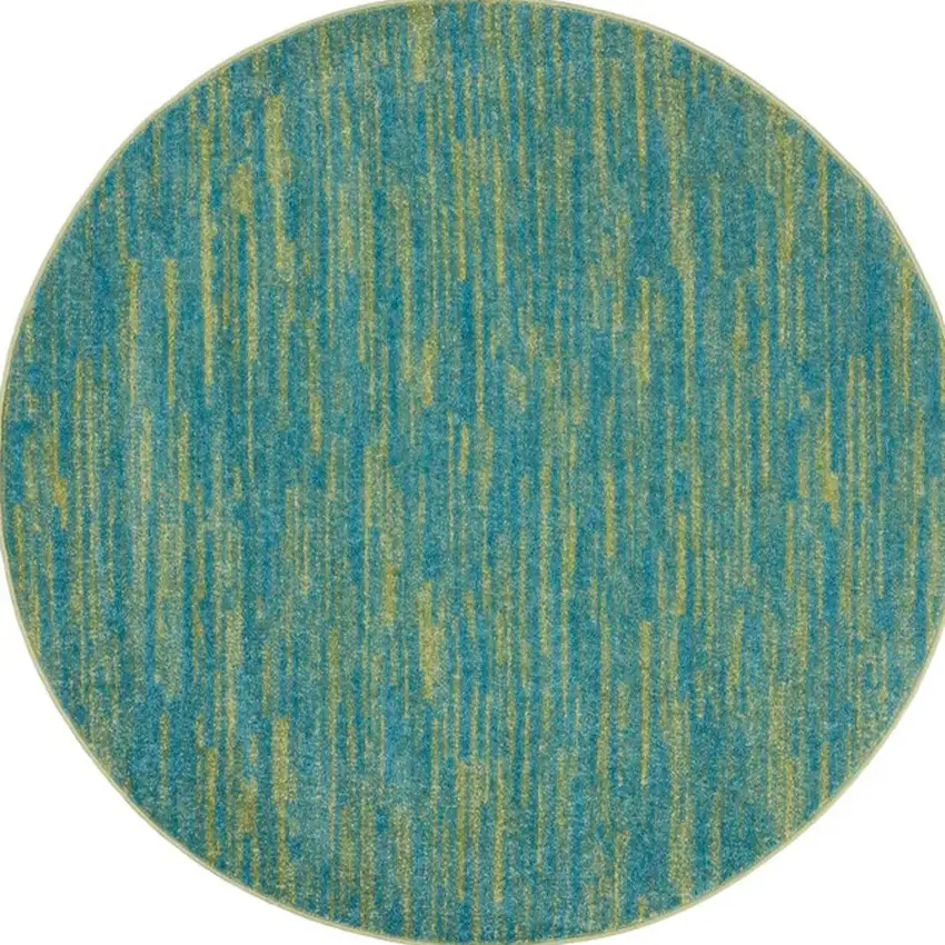 4' Blue And Green Round Striped Non Skid Indoor Outdoor Area Rug Photo 4
