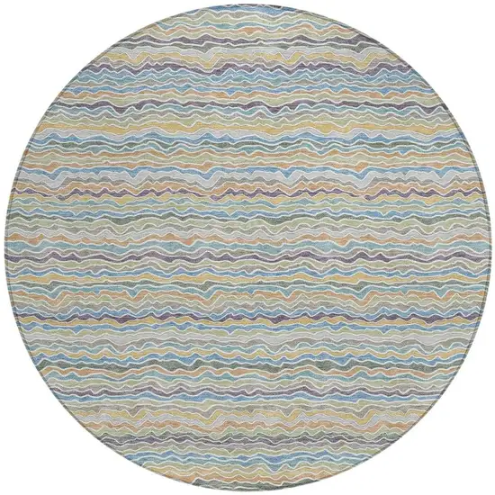 8' Blue And Green Round Striped Washable Indoor Outdoor Area Rug Photo 3