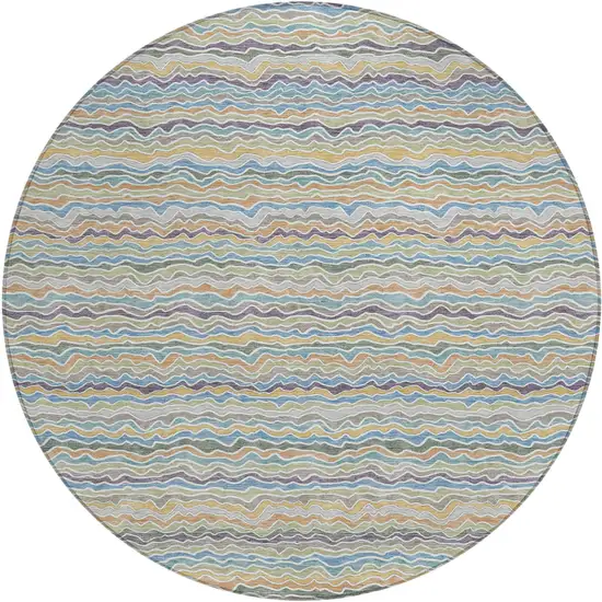 8' Blue And Green Round Striped Washable Indoor Outdoor Area Rug Photo 1