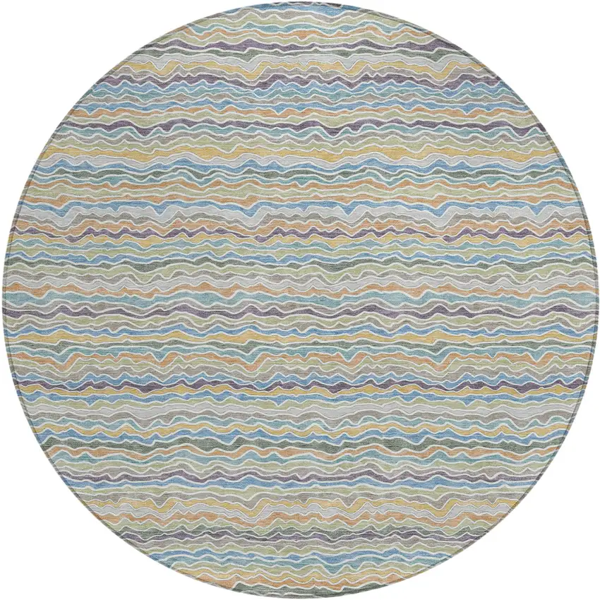 8' Blue And Green Round Striped Washable Indoor Outdoor Area Rug Photo 1