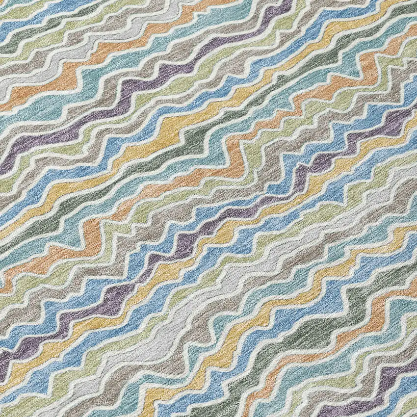 8' Blue And Green Round Striped Washable Indoor Outdoor Area Rug Photo 7