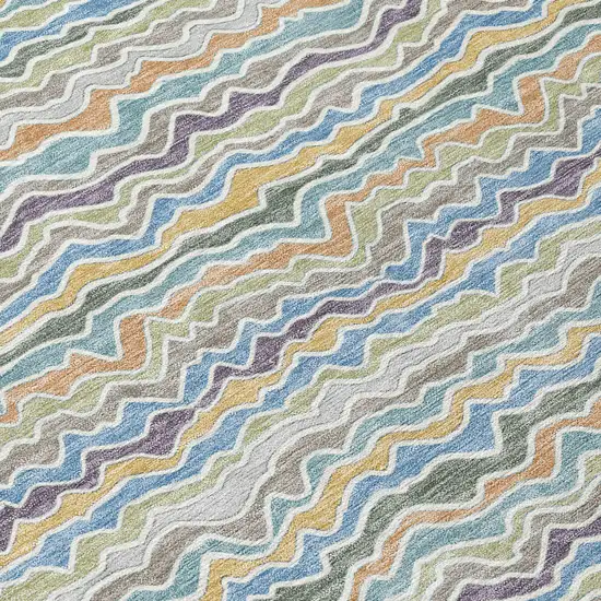 8' Blue And Green Round Striped Washable Indoor Outdoor Area Rug Photo 7
