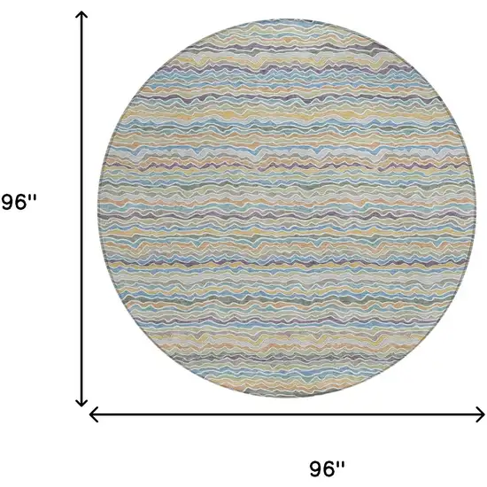 8' Blue And Green Round Striped Washable Indoor Outdoor Area Rug Photo 8