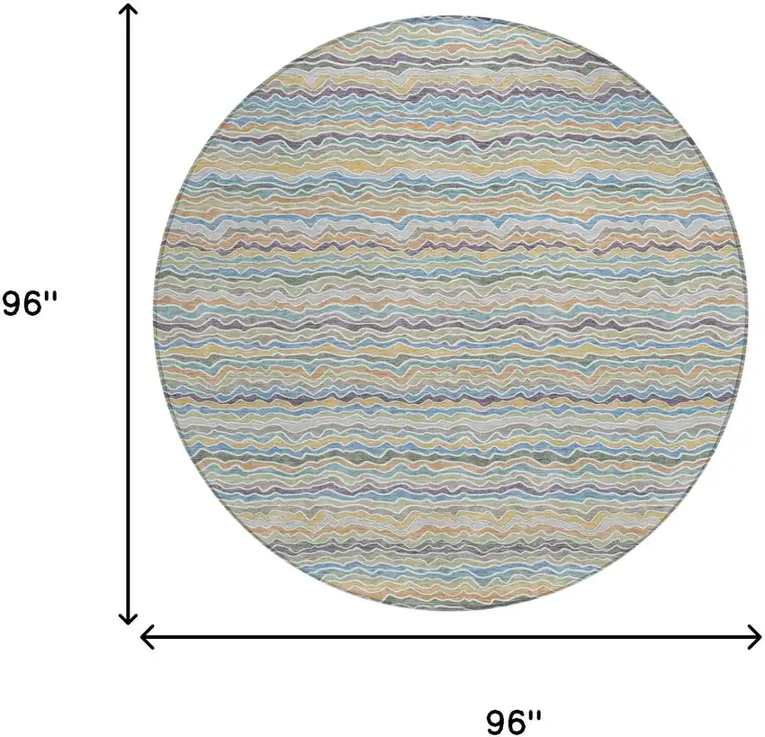 8' Blue And Green Round Striped Washable Indoor Outdoor Area Rug Photo 8