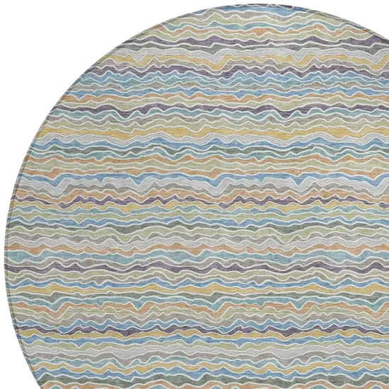 8' Blue And Green Round Striped Washable Indoor Outdoor Area Rug Photo 2