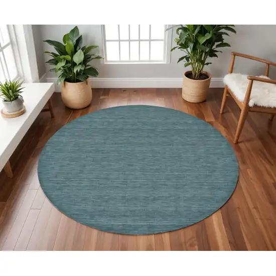 8' Blue Green Round Wool Hand Woven Area Rug Photo 1