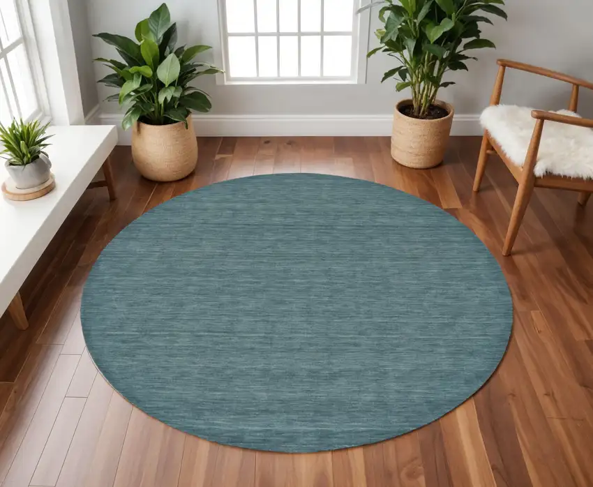 8' Blue Green Round Wool Hand Woven Area Rug Photo 1
