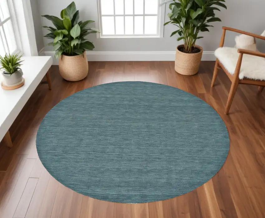 8' Blue Green Round Wool Hand Woven Area Rug Photo 1
