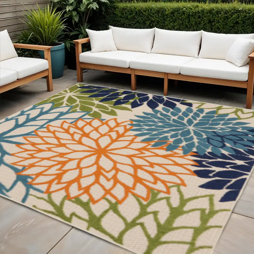 5' Blue And Green Square Indoor Outdoor Area Rug Photo 2