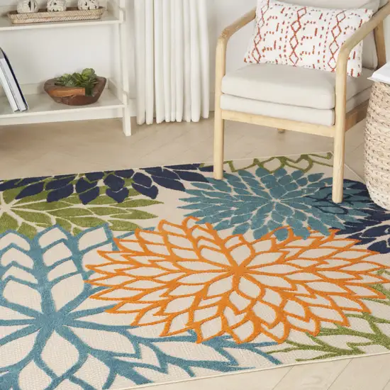 5' Blue And Green Square Floral Power Loom Stain Resistant Area Rug Photo 8