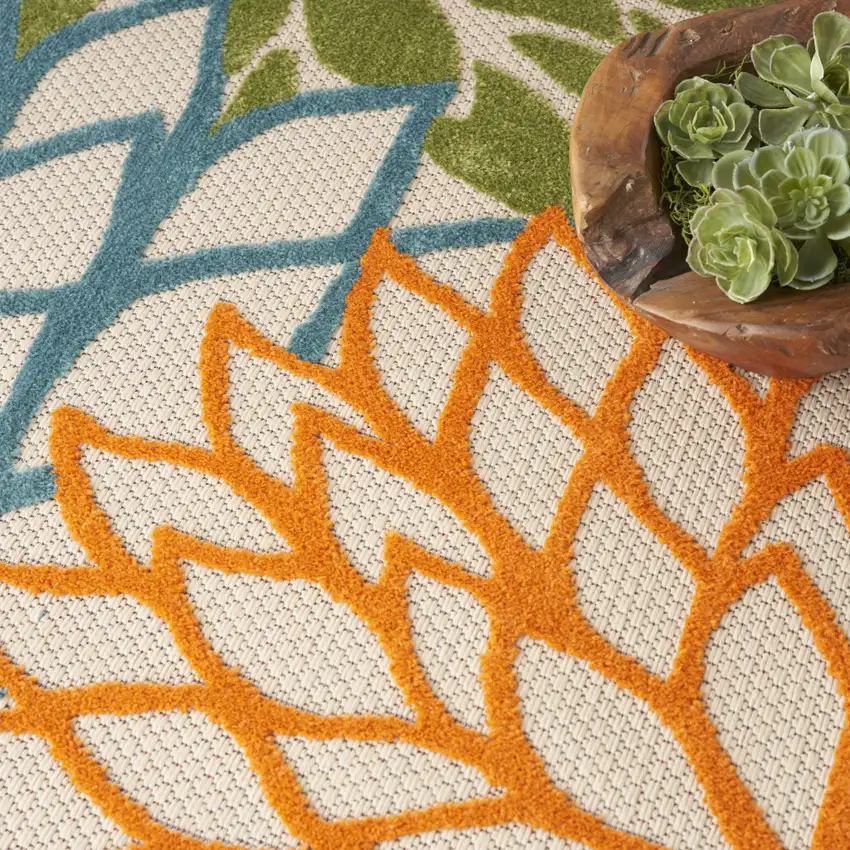 5' Blue And Green Square Indoor Outdoor Area Rug Photo 9