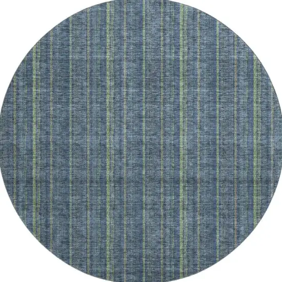 8' Blue And Green Striped Washable Round Rug With UV Protection Photo 3