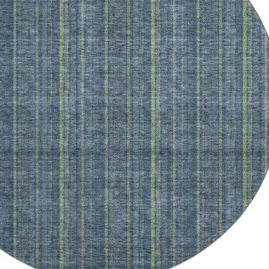 8' Blue And Green Striped Washable Round Rug With UV Protection Photo 2