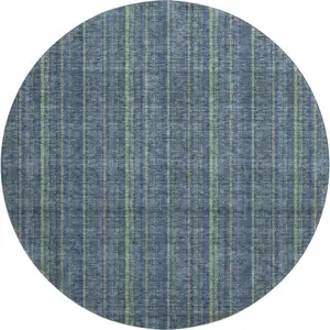 Photo of 8' Blue And Green Striped Washable Round Rug With UV Protection